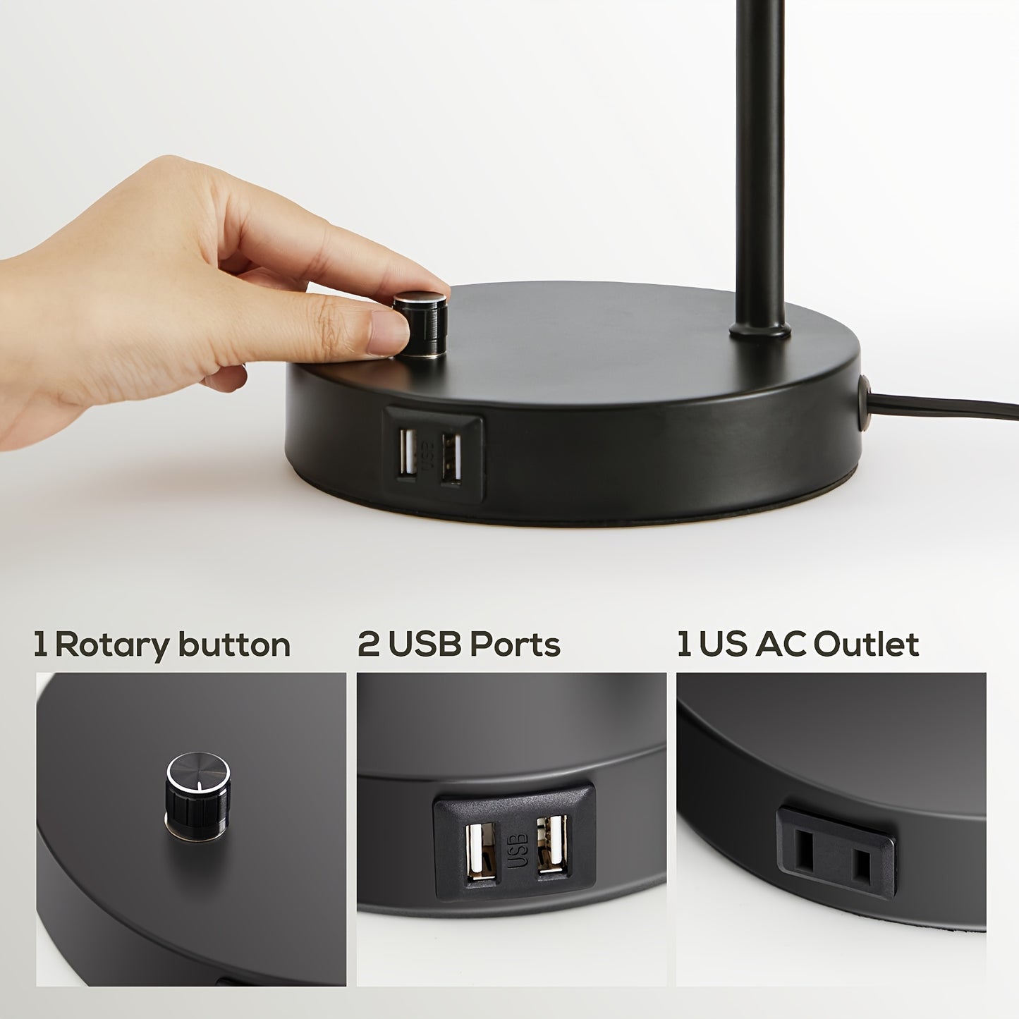 Set of 2 Industrial Table Lamps with 2 USB Port, Fully Stepless Dimmable Lamps for bedrooms, Bedside Nightstand Desk Lamps with Seeded Glass Shade for Reading Living Room Office 2 LED Bulb Included