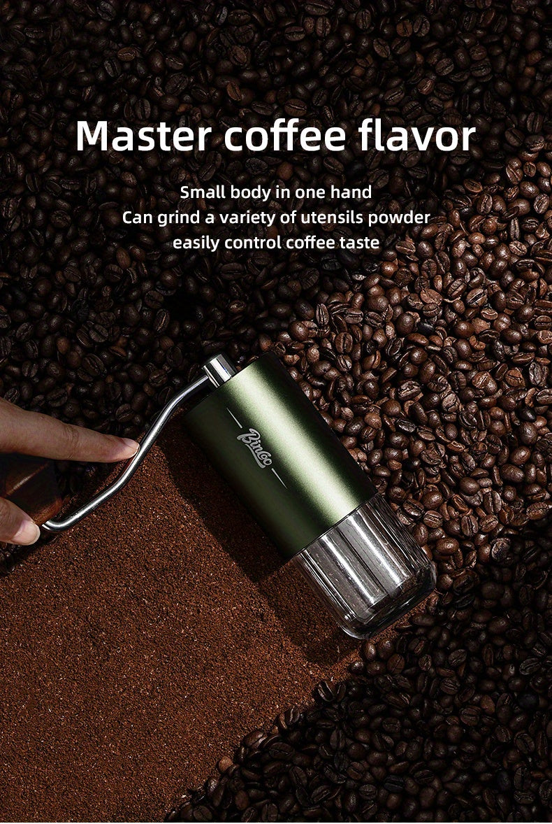 Bincoo Phantom Series Manual Coffee Grinder Featuring 6 Star Steel Burrs, a Portable Hand Crank Mill with Adjustable Grind Settings Suitable for Espresso, Pour Over, French Press, And Drip Coffee, Ideal for Home, Travel, Camp