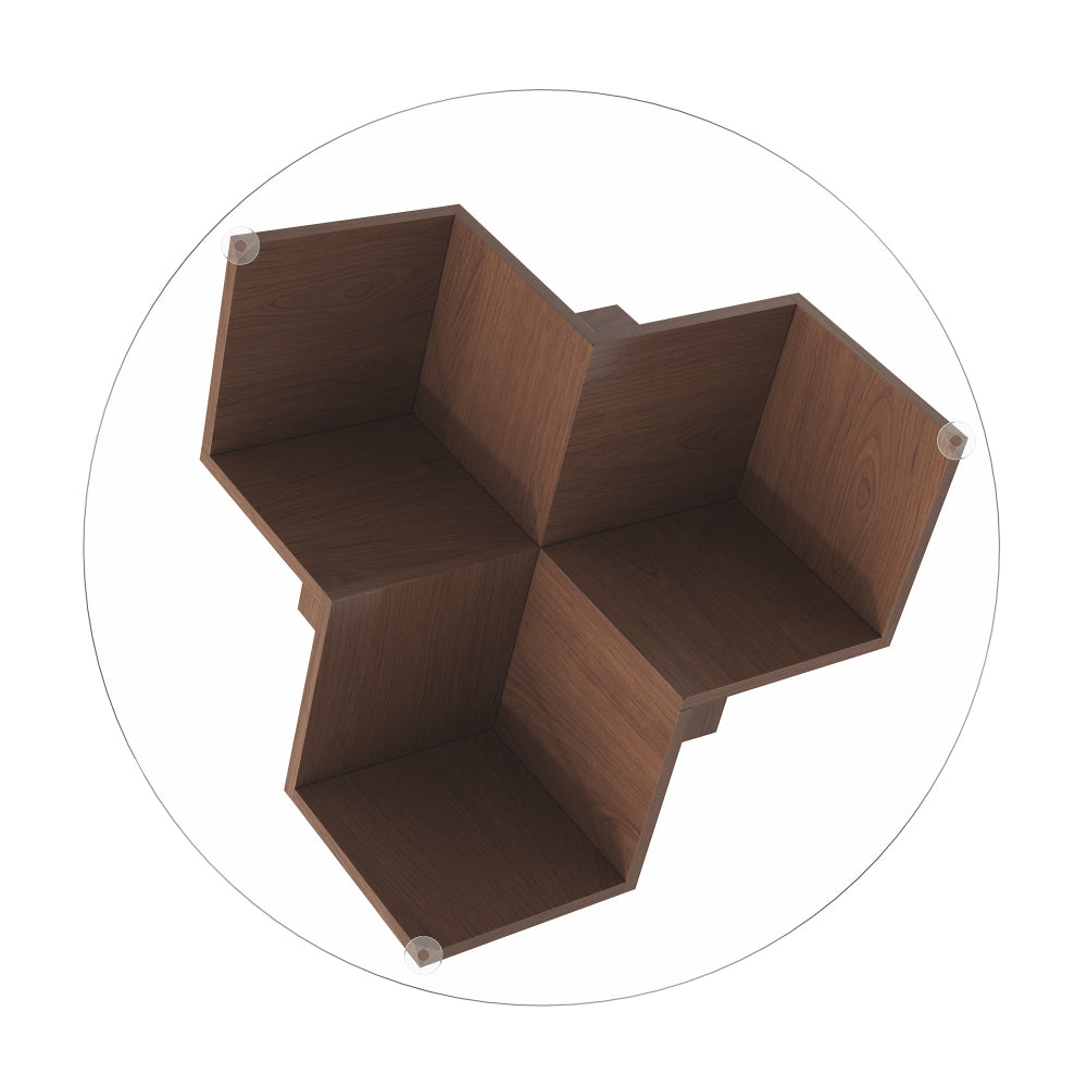 Modern Round Coffee Table with Glass Top & Walnut Base – Storage Shelf