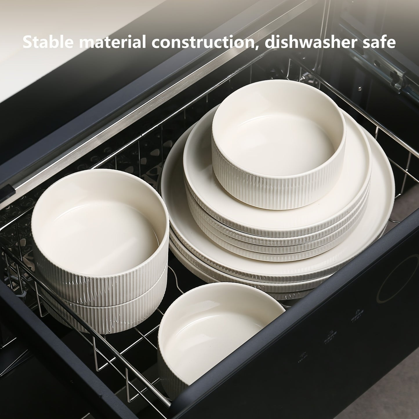 White Reactive Glaze Stoneware Dinnerware Set (12-Piece) – Chip & Scratch Resistant