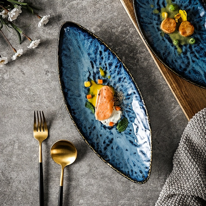 Japanese Navy Blue Ceramic Plate (1 Piece) – Scratch-Resistant Sushi & Dessert Dish