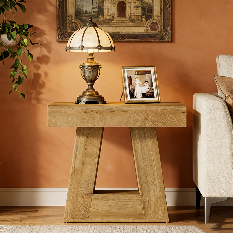 24” Wooden Side Table – Double-Layer Narrow Farmhouse Accent Table