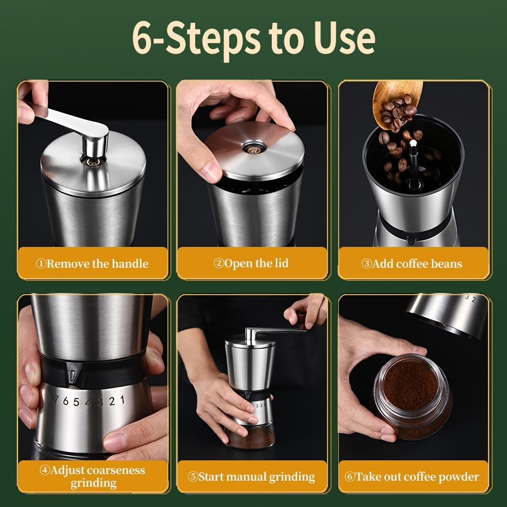Stainless Steel Manual Coffee Grinder With 8 Adjustable Settings, Large Capacity Conical Burr Coffee Grinder, Portable Hand Coffee Bean Mill With Hand Crank For Kitchen, Home, Travel, Camping, Office, Espresso, Pour Over