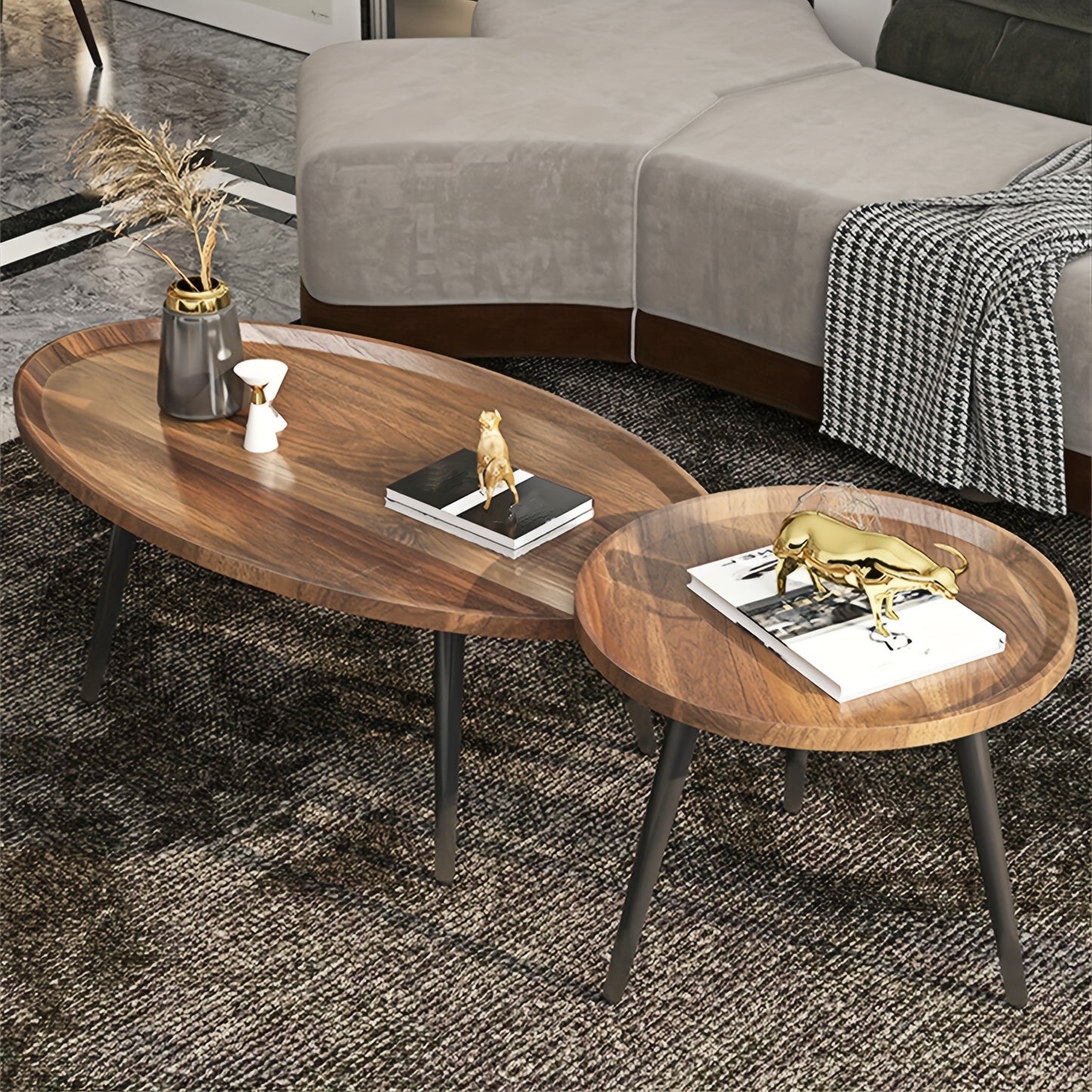 Nesting Coffee Table Set (2-Piece) – Round & Oval Side Tables