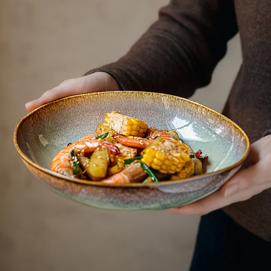 Flaming Color Asymmetrical Ceramic Plate (8") – Artistic Salad & Entrée Plate