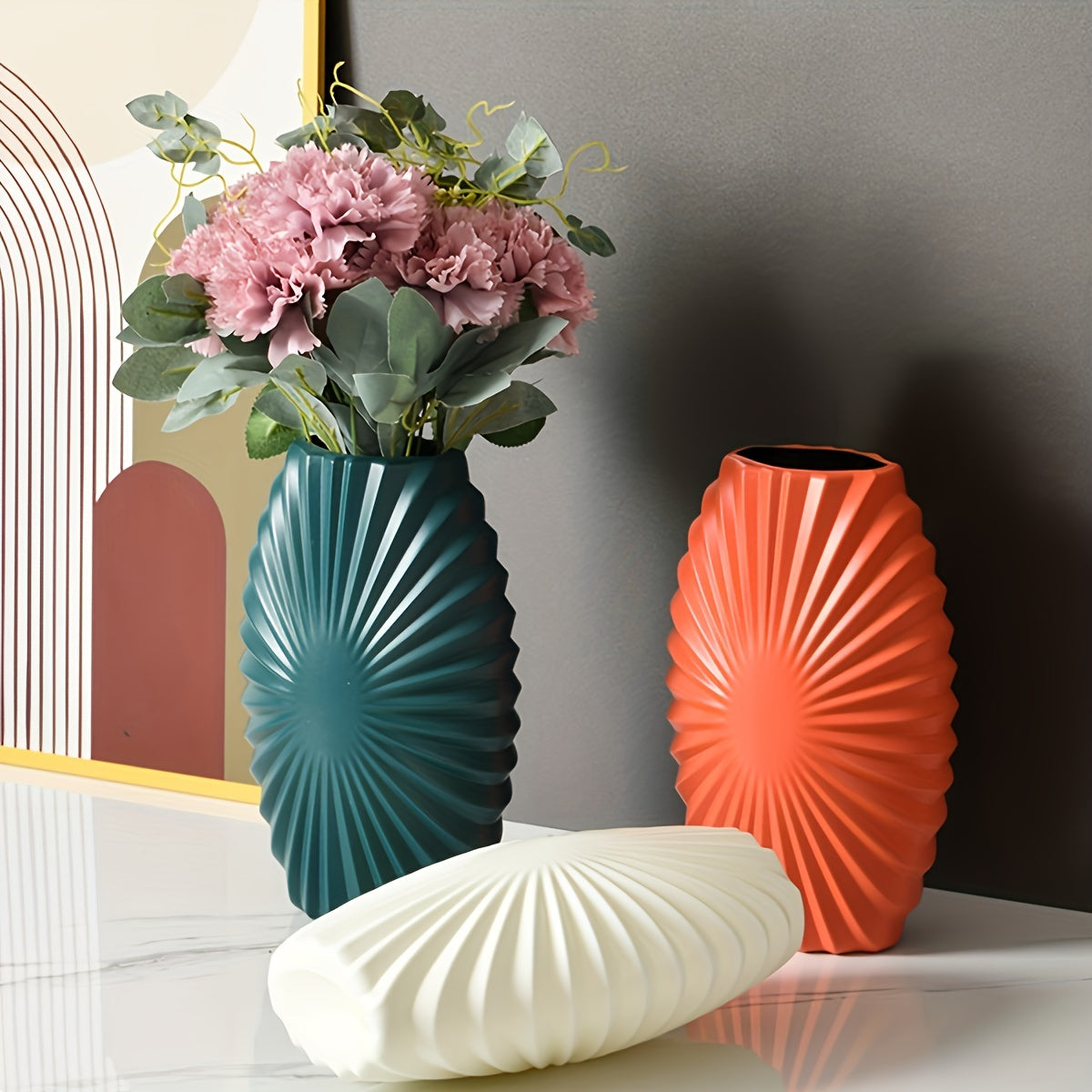 1pc Large Sunflower Vase, Nordic Style Plastic Flower Vessel in Red, Teal Blue, and White - Ideal for Home Office Decor, Wedding Supplies & Gifts, Modern Floral Arrangement, Vases for Flowers