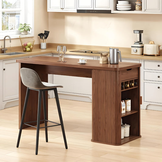 59” Kitchen Island with Storage & Sliding Door – Walnut Bar & Prep Table