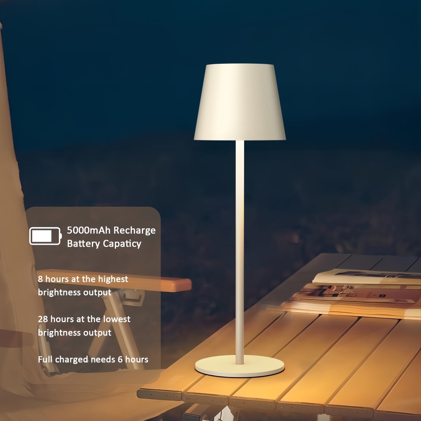 2pcs Rechargeable LED Cordless Table Lamp, 5000mAh Battery Powered Portable Desk Lamp, Outdoor Camping Lamp 3W Dining Table Lamps, Stepless Dimmable Battery Lamp for Restaurant/ Camping Lighting (Off White/ Black/ White/ Gold