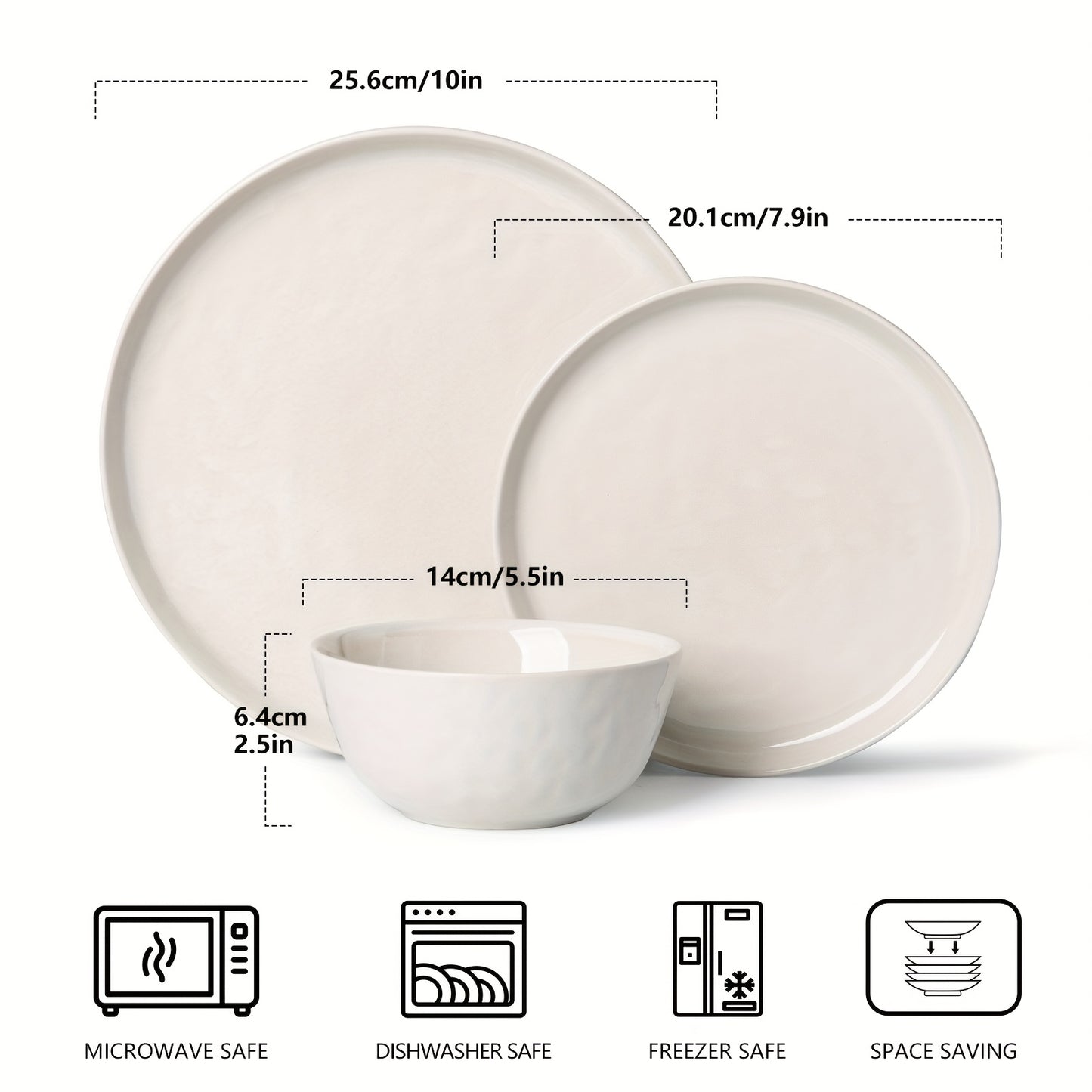 Striped Cream Beige Reactive Glaze Dinnerware Set (12-Piece Ceramic Stoneware)