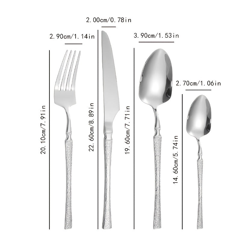 4/16/24pcs Stainless Steel Flatware Set with Vertical Pattern Handles, High-Quality Knives, Forks, and Spoons for Weddings, Hotels, Restaurants, and Holidays