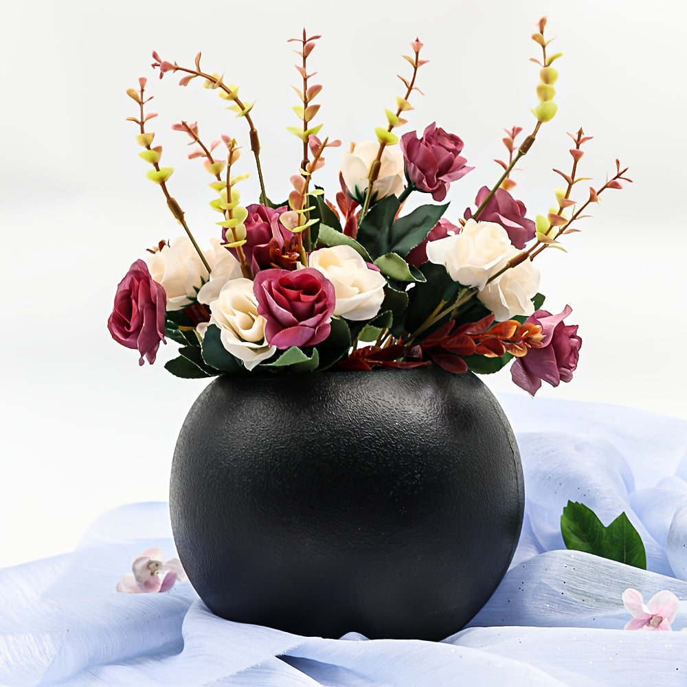 Black Spherical Vase, Decorative Urn for Artificial , Minimalist - Style Black Flower Container, Hydroponic Vase, Indoor and Outdoor Flower Pot