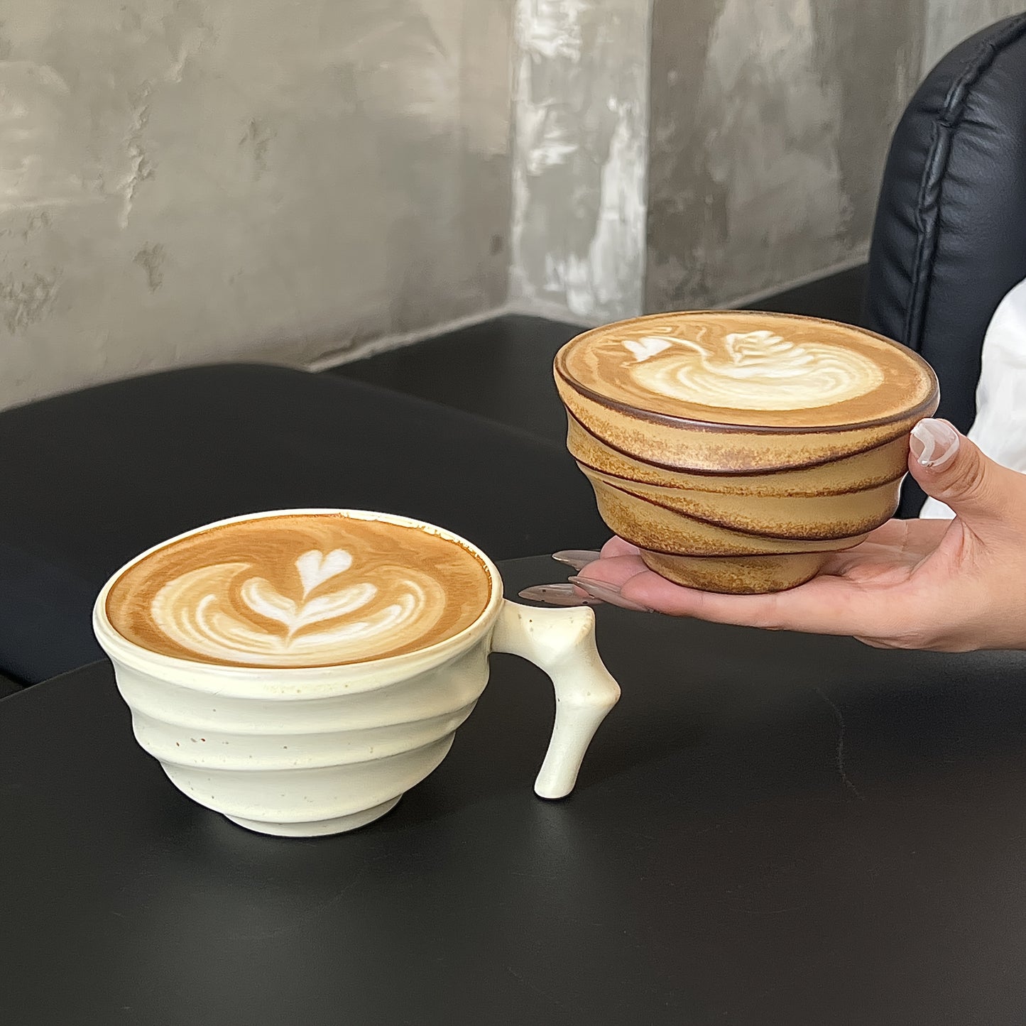 [Vintage Ceramic Coffee Cup] Vintage Rustic Ceramic Bamboo-Section Coffee Cup | Kiln-Altered Handheld Mug, Creative Unique-Shaped Latte Art Mug