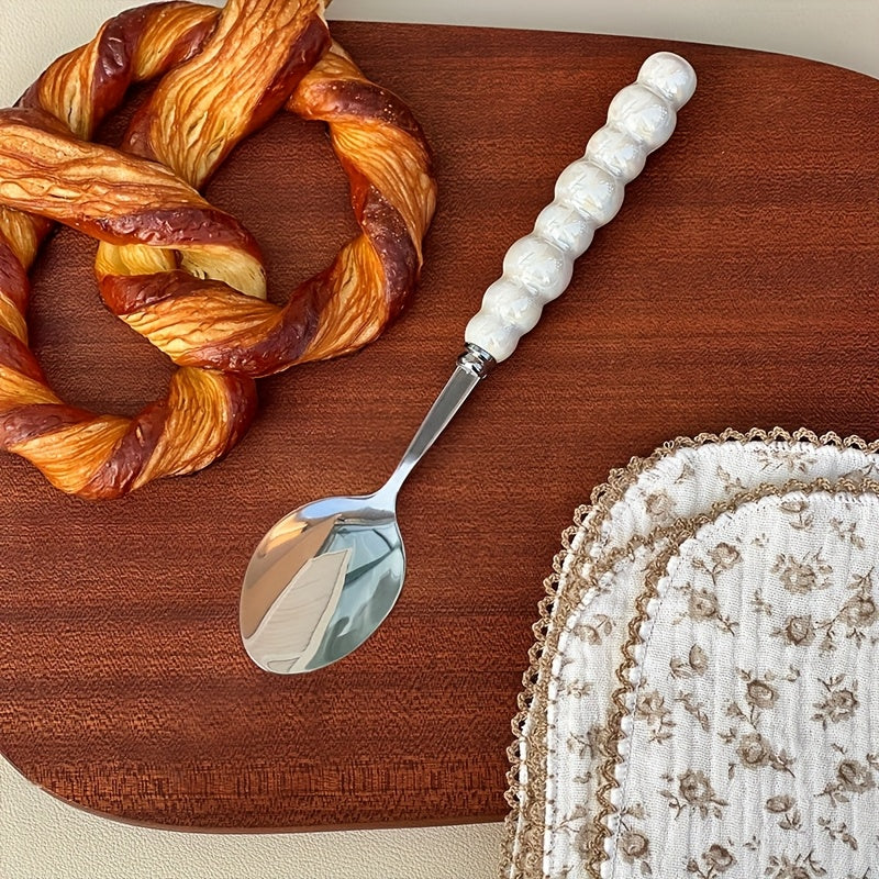 3/4/9/12 Beautiful Pearl-Shaped Stainless Steel Cutlery Sets with Ceramic Handle Table Knives, Dessert Spoons, Forks, and Spoons - Elegant Kitchen Tools and Accessories Perfect for Daily Family Dining, Birthday Parties, and H