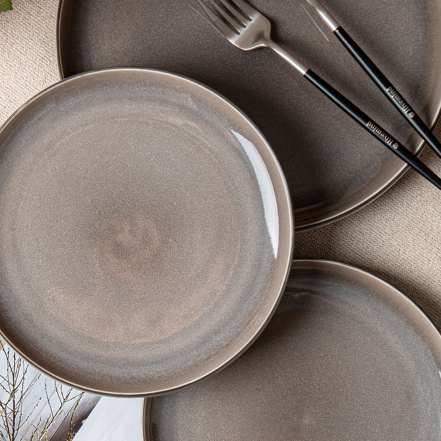 Purple-Gray Reactive Glaze Dinnerware Set (12-Piece) – Ceramic Tableware for 4