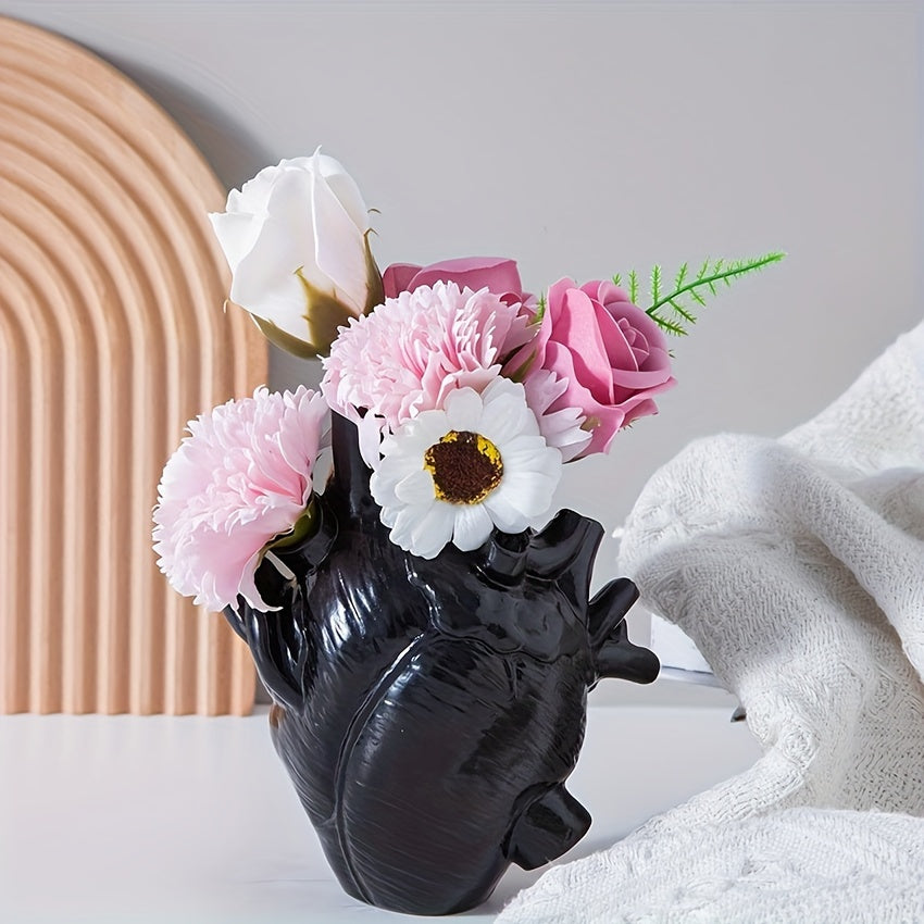 1pc Anatomical Heart Vase For Flowers, Resin Heart Shape Vases For Flowers, Heart Sculptures Desktop Ornament For Home Shelf Table Centerpieces