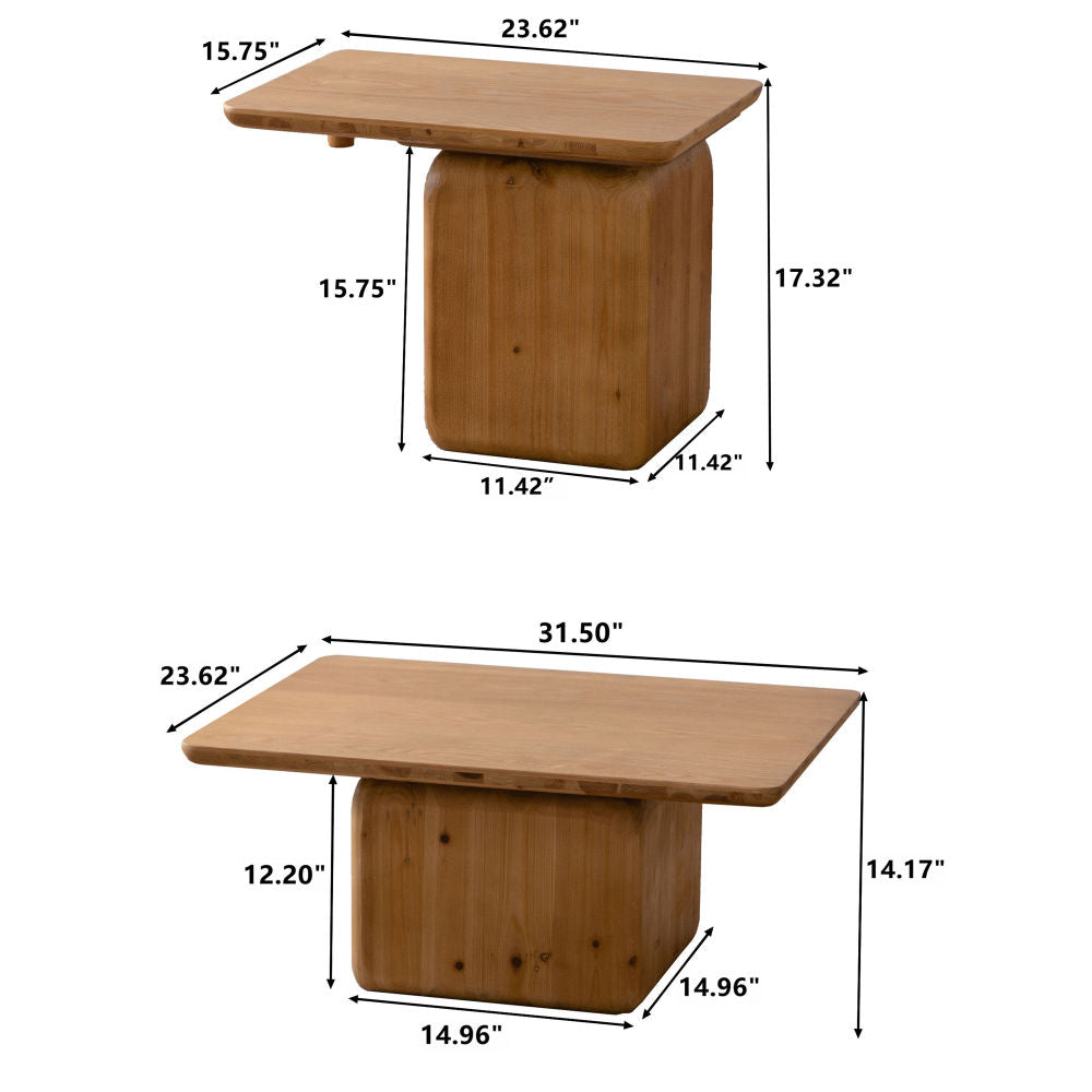 Vintage Wood-Grain Coffee Table Set of 2 – Natural Nesting Tables for Living Room