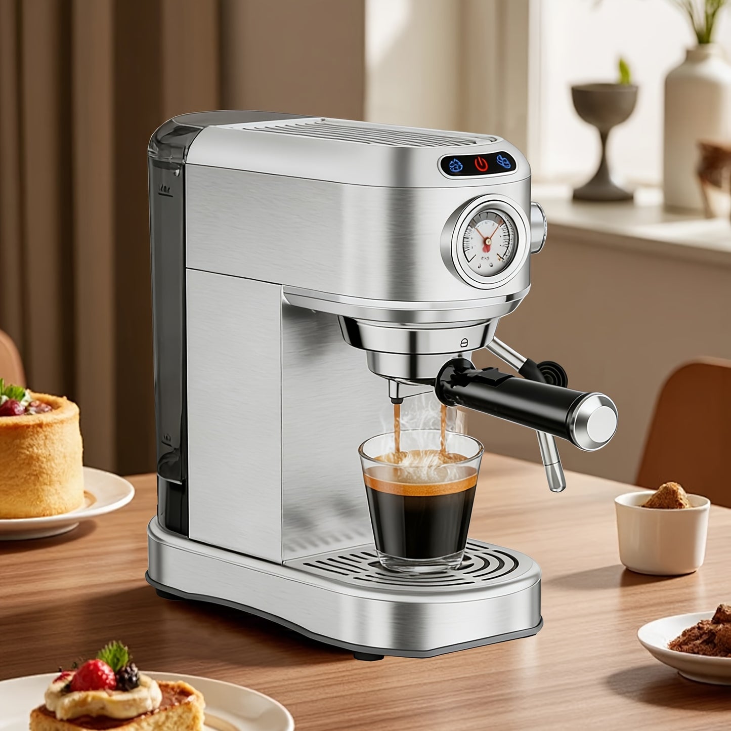 Coffee Machine, 20 Bar Espresso Machine with Milk Frother, Professional Compact EspressoMaker with Steam Milk Frother, Stainless Steel Coffee Machine with 34oz Removable WaterTank, for Cappuccino, Latte, Gift for Women Or Men