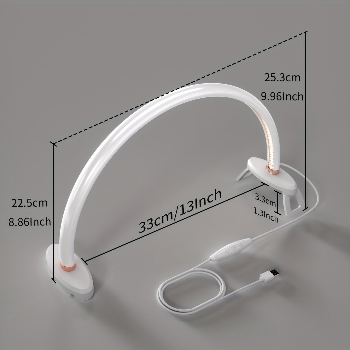 1pc Aluminum Alloy 3 Color Temperatures Dimmable Half-Moon Desk Lamp - USB-Powered Arch Light with Polished Finish for Nail Art, Crafts, Reading & Nightstand Use, Craft Lighting | Sleek Design | Adjustable Brightness, Desk La