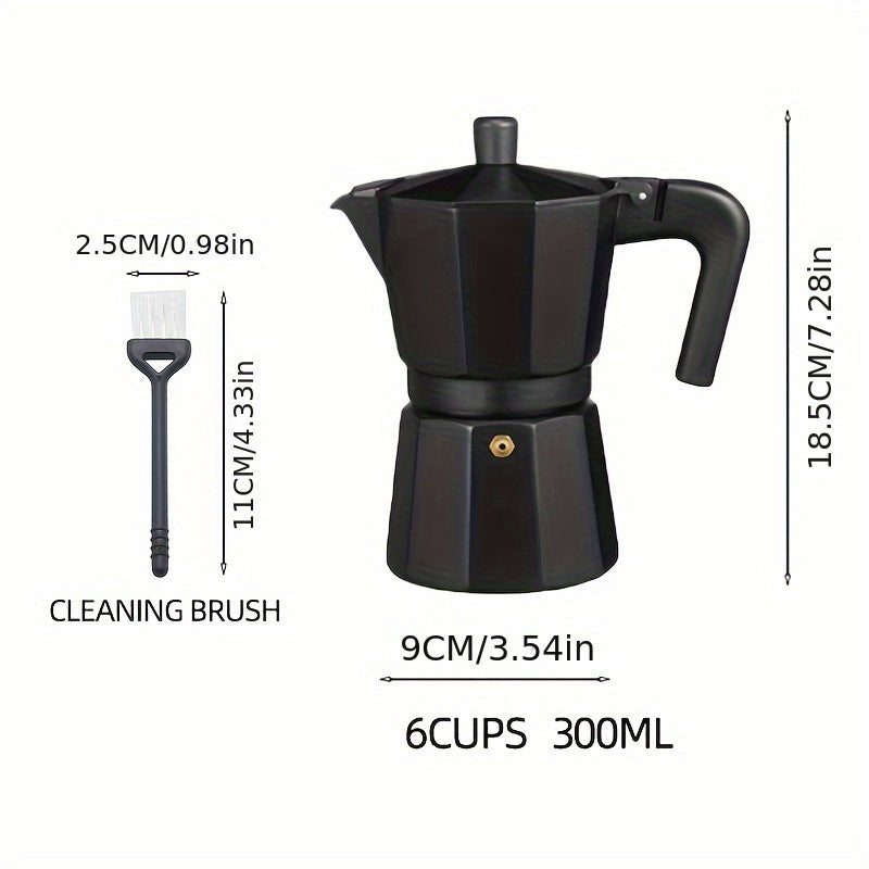 6-Cup Moka Pot Stovetop Espresso Maker with Cleaning Brush - Italian Coffee Maker for Gas/Electric/Ceramic Cooktops, Durable Cast Aluminum, Perfect for Latte, Cappuccino & Home/Camping Use