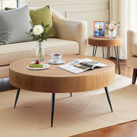 Round Coffee Table Set of 2 – 31.3” Center Table + Matching End Table