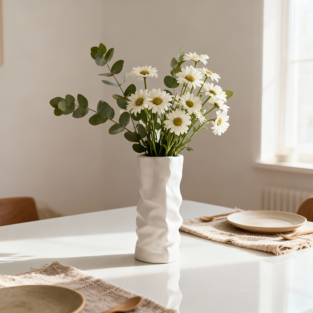 [Boho Bud Vase] Lightweight Shatterproof Large Round Plastic Bud Vase | Ceramic-Like Texture for Boho Style Home Decor, Ideal for Living Room, Dining Table, and Bedroom