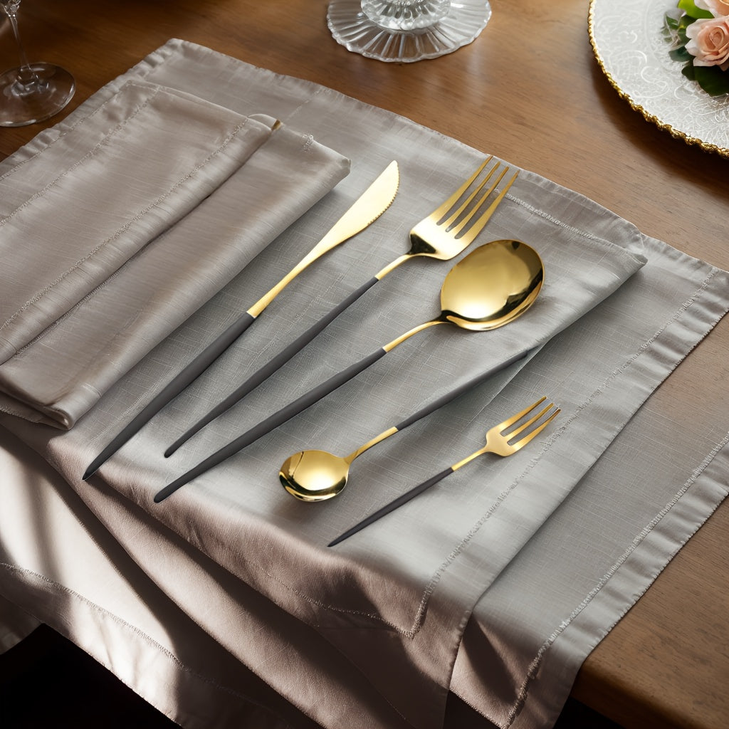 30pcs Elegant Black & Golden Stainless Steel Cutlery Set - Dishwasher Safe, Polished Finish, Perfect for Restaurants, Hotels, and Home Use - Ideal for Housewarming & Dinner Parties, Restaurant Tableware | Sophisticated Tablew