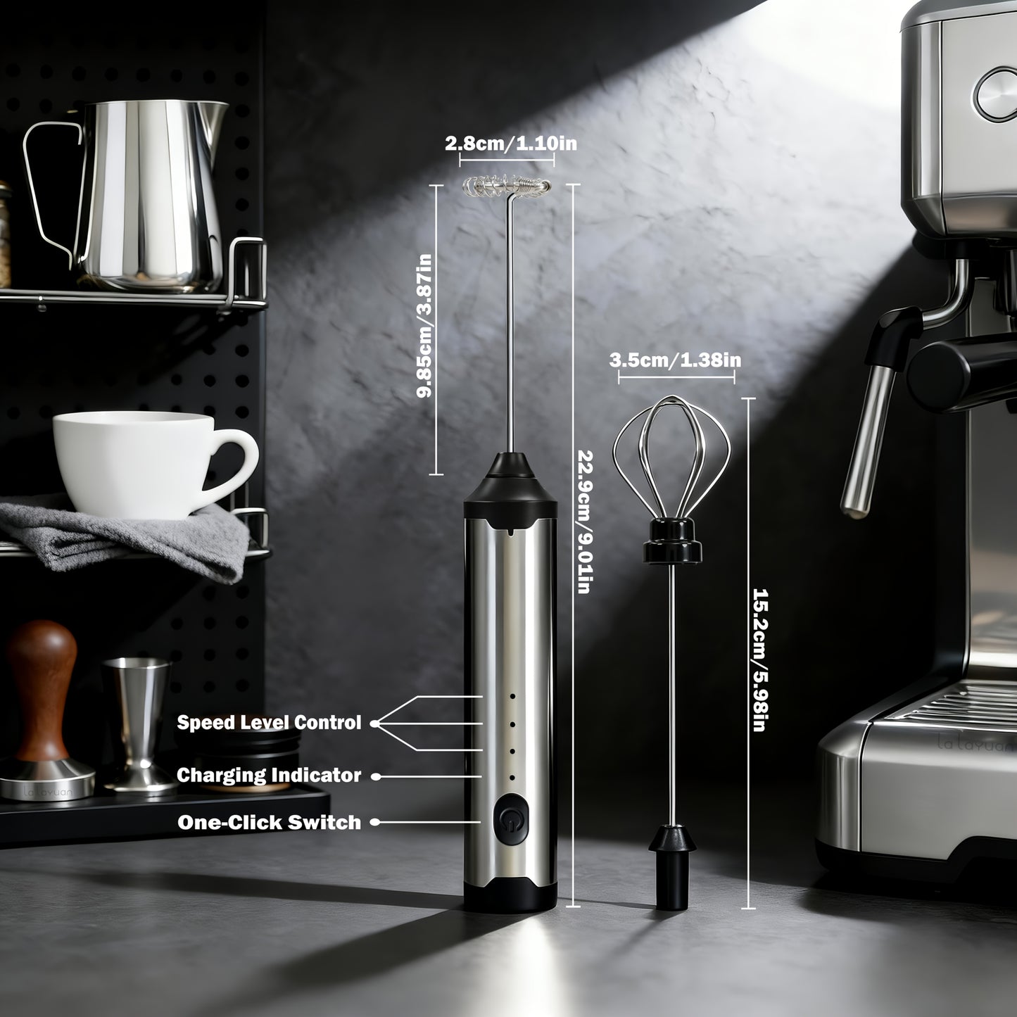 3-Speed Adjustable Rechargeable Milk Frother - 304 Stainless Steel Handheld Electric Foam Maker, Large Battery USB Charging Drink Mixer, Multi-Use Milk & Egg Beater for Coffee, Latte, Matcha, Portable Whisk for Daily & Travel