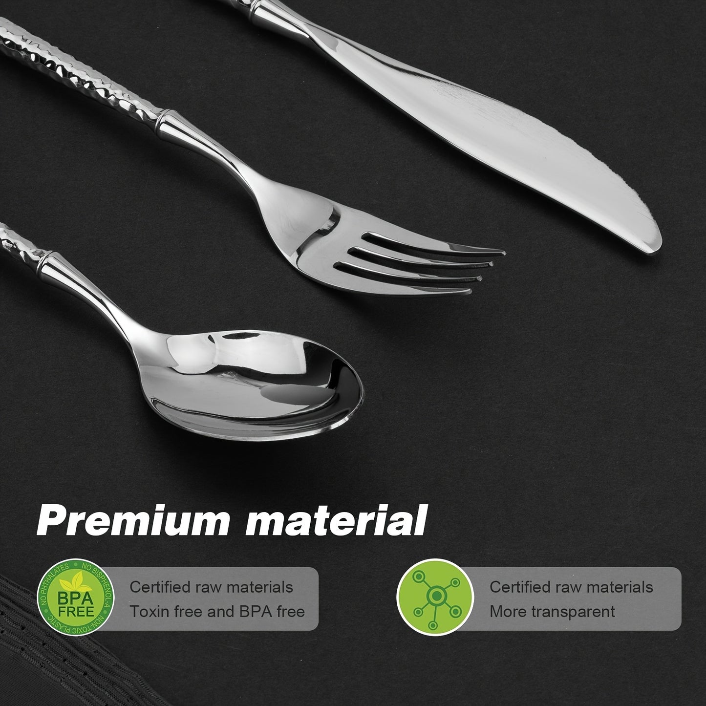 20pcs Silvery Stainless Steel Flatware Set with Hammered Handles, 4/6-Person Service, Includes Knives, Forks And Spoons, Mirror Polished, Dishwasher Safe, Ideal for Family Gatherings