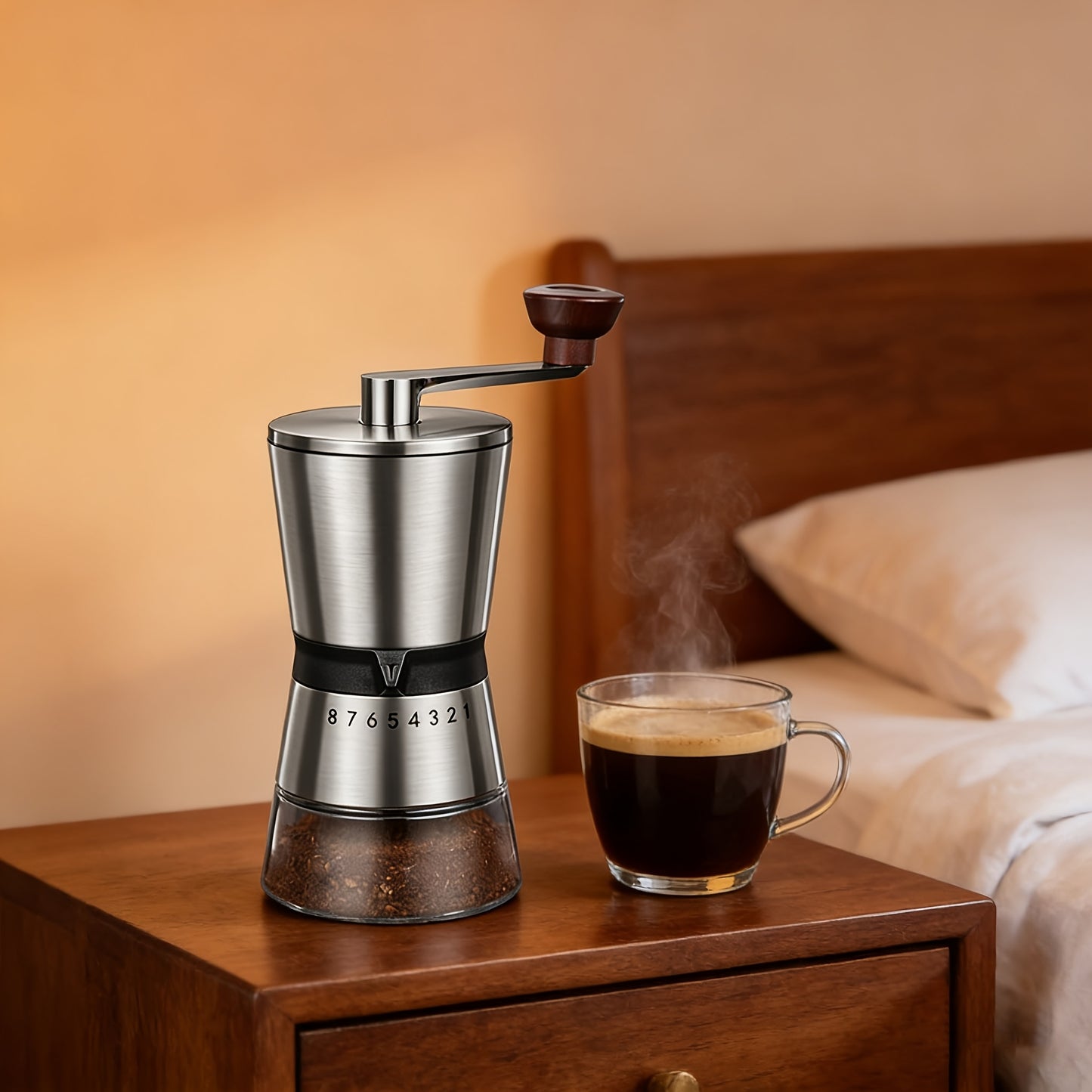 Stainless Steel Manual Coffee Grinder With 8 Adjustable Settings, Large Capacity Conical Burr Coffee Grinder, Portable Hand Coffee Bean Mill With Hand Crank For Kitchen, Home, Travel, Camping, Office, Espresso, Pour Over