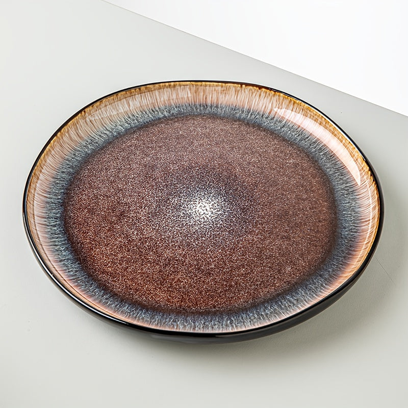 Brown Flame Glaze Ceramic Dinnerware Set (12-Piece) – Modern Plates & Bowls for 4