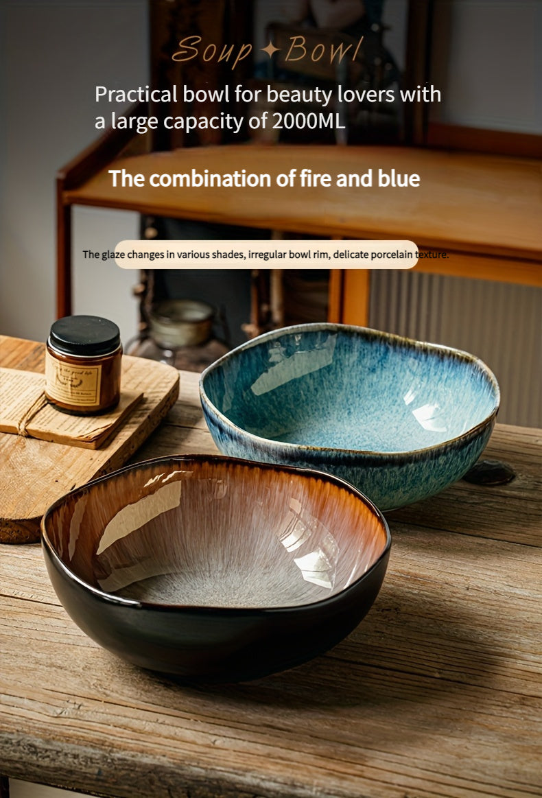 Azure Flame Asymmetrical Ramen Bowl (1 Piece) – Extra-Thick Restaurant-Grade Ceramic