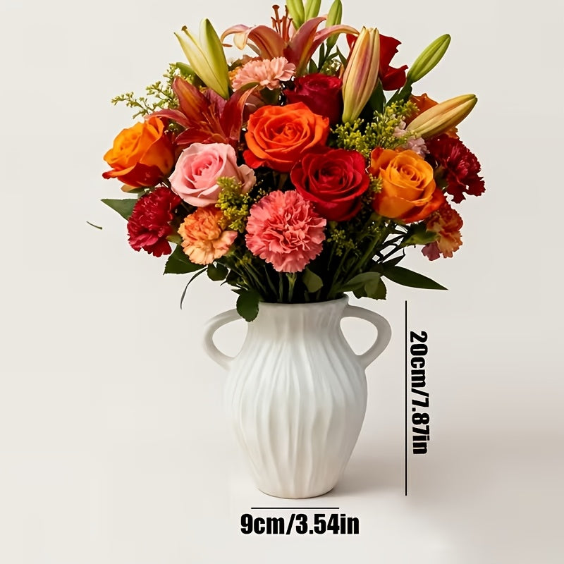 1 Nordic Simple Cream Style Vase, Decorative Vase for Study, Dining Room, Living Room, Desktop Flower Arrangement, Creative Simple Vase, Double Ear Vase, Light Luxury High-end Home Decoration, Suitable for Room Decoration, We