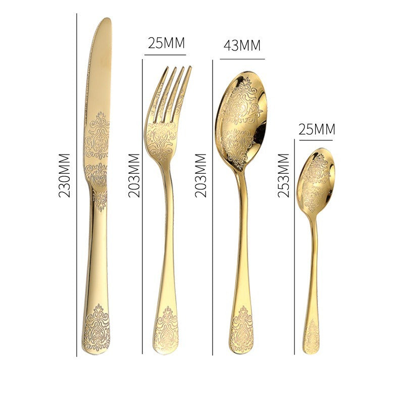 Stainless Steel Western Tableware | Four Main Pieces Steak Knife, Fork, Spoon Thickened Gift Set - 304 Stainless Steel