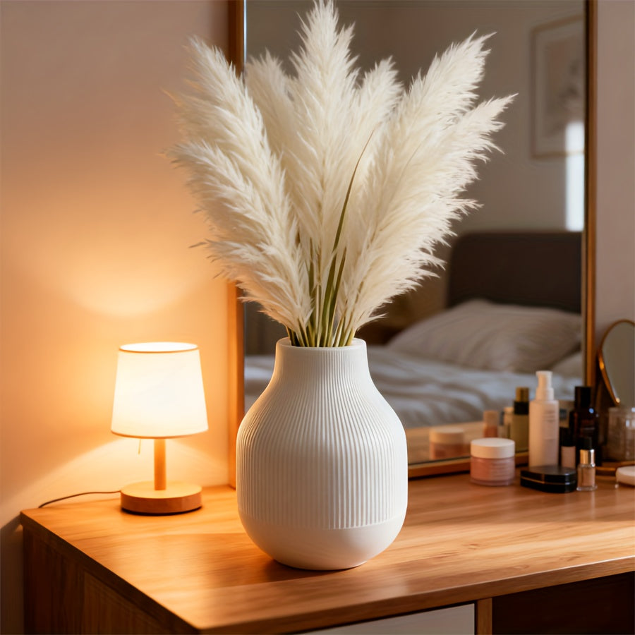 [Elegant Design Vase] White Modern Vase 1pc - Textured Body & Smooth Base, Minimalist Round Flower Vase for Fresh/Dried Flowers, Durable Plastic Home Decor for Living Room, Dining Table, Bedroom, Office, Wedding Gift & Holida