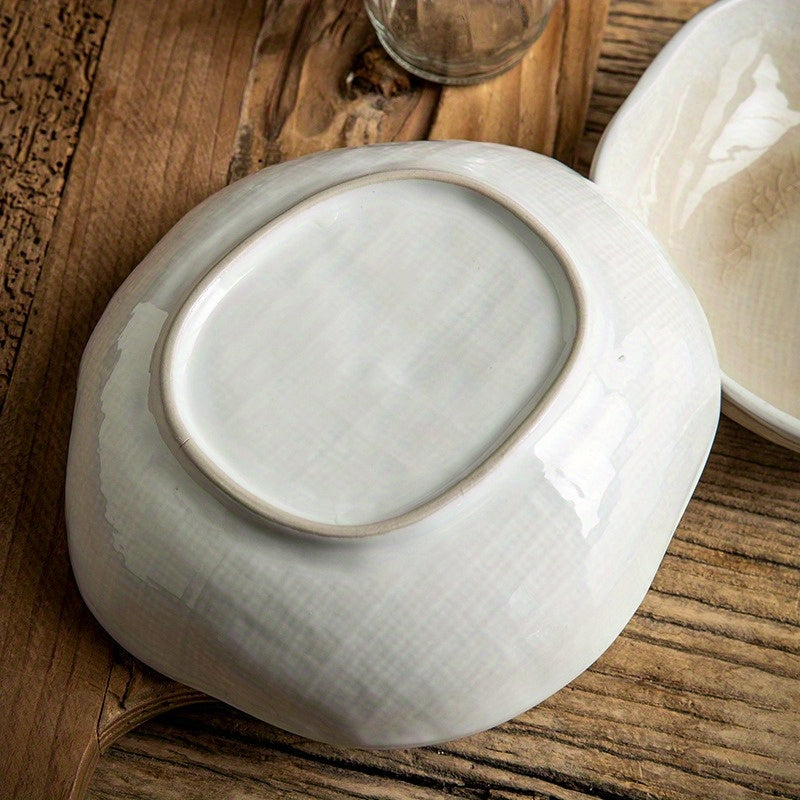 Irregular Wide-Rim Ceramic Bowl (7.5") – Glossy White Serving Dish (1 Piece)