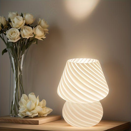 3 Color Temperature Mushroom Lamp - Small Table Bedside Lamps With Glass Striped Translucent Vintage Style - For Women - Perfect for Bedroom, Living Room, Study - Home Decor Gift