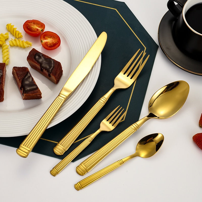 60/40/20pcs, Luxurious Striped Roman Column Stainless Steel Knife, Fork and Spoon Set, Kitchen Stainless Steel Tableware Set, Mirror-polished Finish, Suitable for Use in Households, Restaurants, Hotels and Parties, Can Be Was