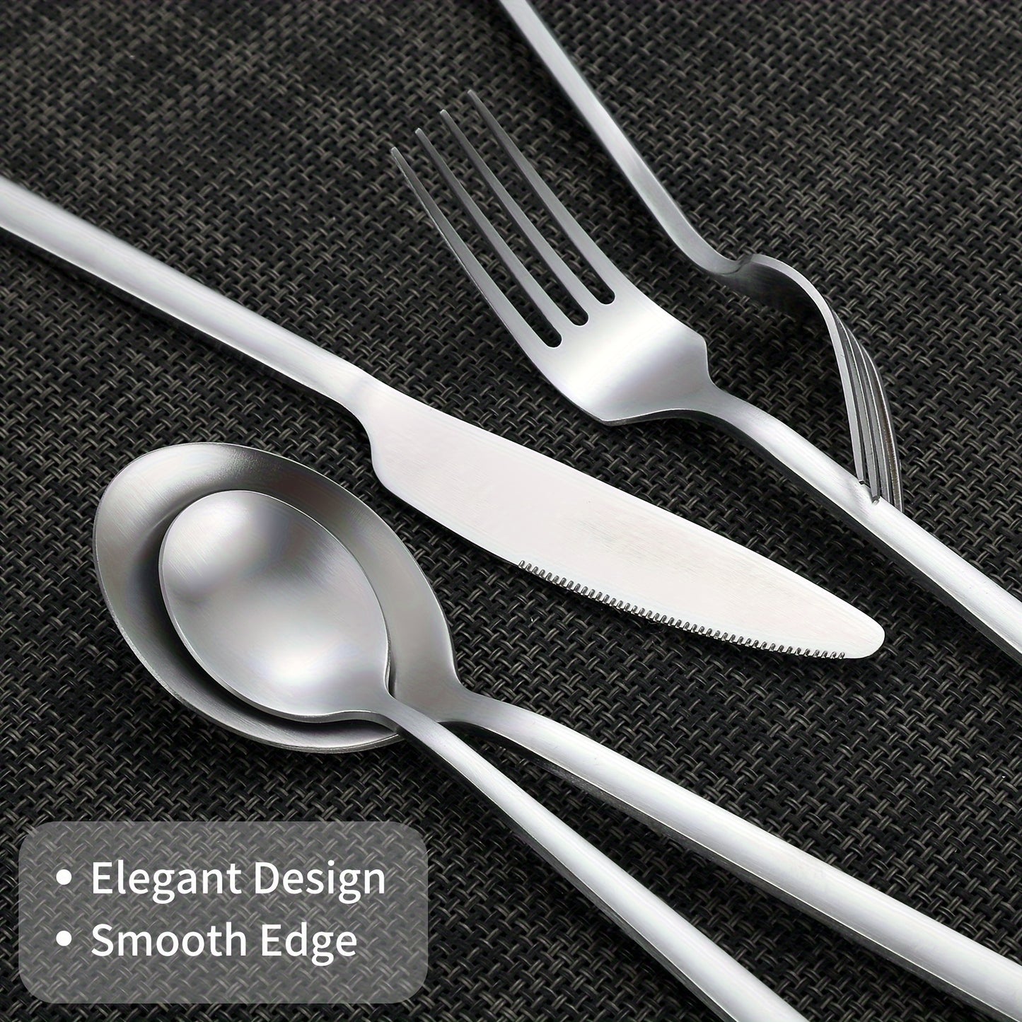 40pcs Matte Silvery Tableware Set Flat Tableware Set Matte Stainless Steel Tableware Set with Rectangular Handle Wedding Gift Family Hotel Daily Restaurant Activity Use Housewarming 8-person Gift Service