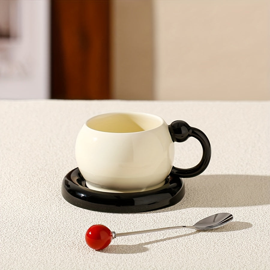 [Ceramic Mug Set] 2-Pack Black and White Ceramic Coffee Mug and Saucer Set | 6 oz Modern Minimalist Design, Durable Dishwasher Safe, Perfect for Home Kitchen, Cafe Use, Afternoon Tea, and Elegant Photo Props - FARIDABIO