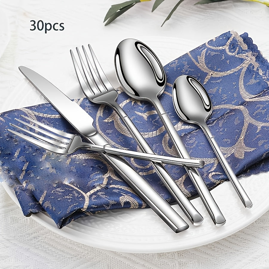 30pcs Silverware Set Service for 6, Premium Stainless Steel & Mirror Polished Flatware Set, Include Fork, Knife, Spoon, Suitable for Home, Kitchen, Restaurant, Durable and Corrosion Resistant, Dishwasher Safe