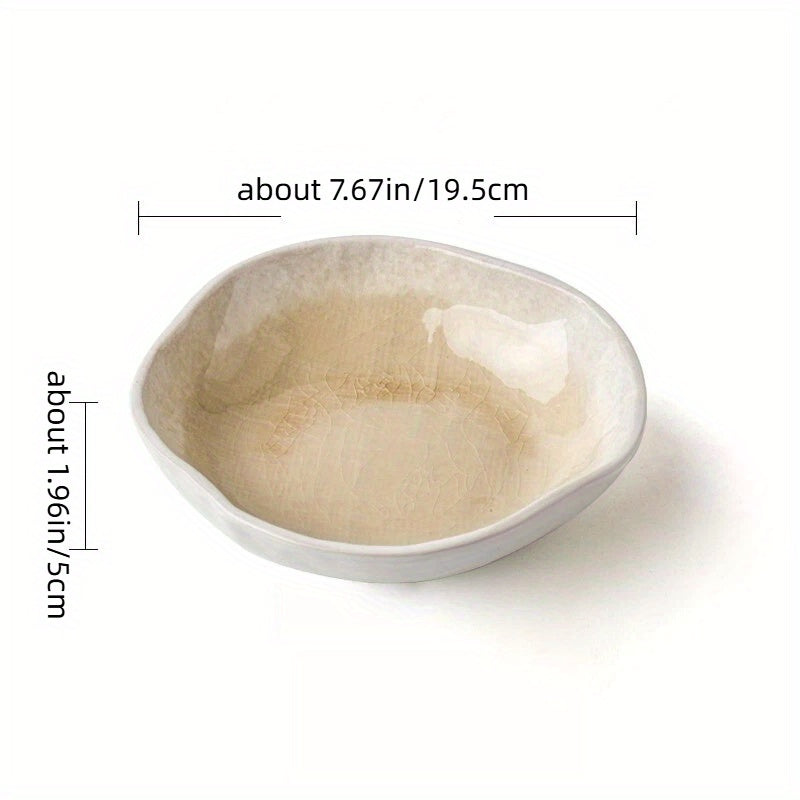 Irregular Wide-Rim Ceramic Bowl (7.5") – Glossy White Serving Dish (1 Piece)