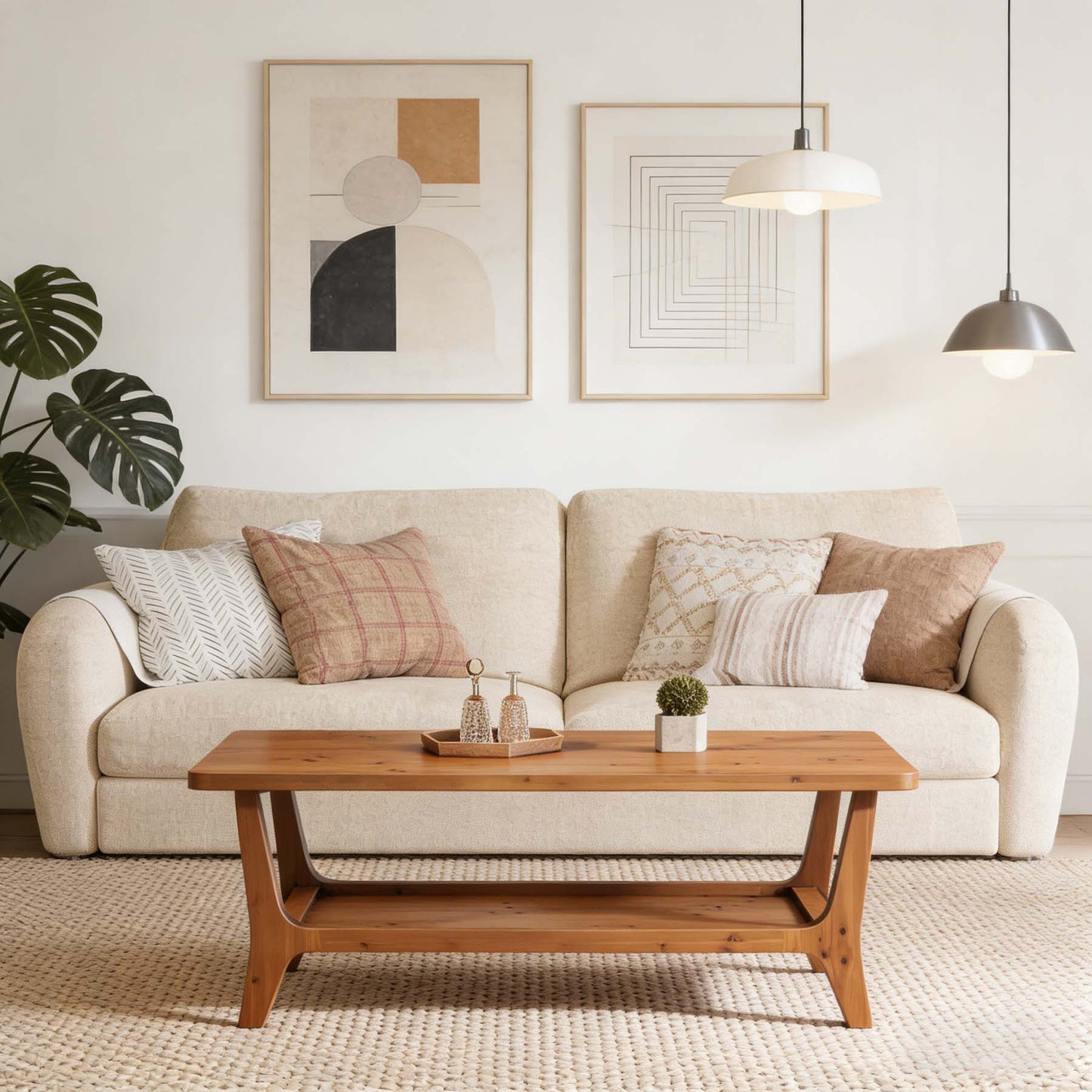 47” Modern Wooden Coffee Table – 2-Tier Storage Shelf, Mocha Brown Center Table