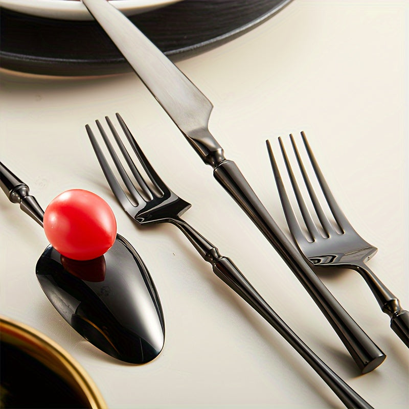 20pcs Silverware Set, Stainless Steel Flatware Utensils Cutlery Set Including Steak Knife Fork And Spoon, Dishwasher Safe (black)