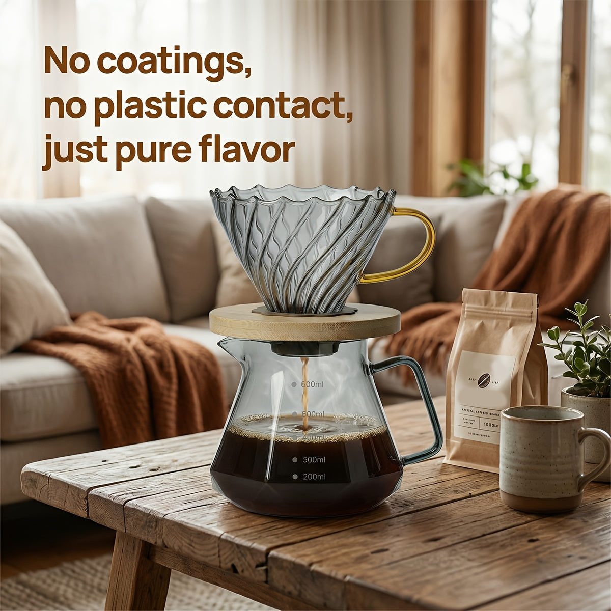 Ninonly Pour Over Coffee Maker, 3-In-1 Coffee Dripper Set with 20fl.oz/600ml Carafe, Filters & 100pcs Filter Paper, Portable Coffee Maker for Home, Camping, Office & Gifts