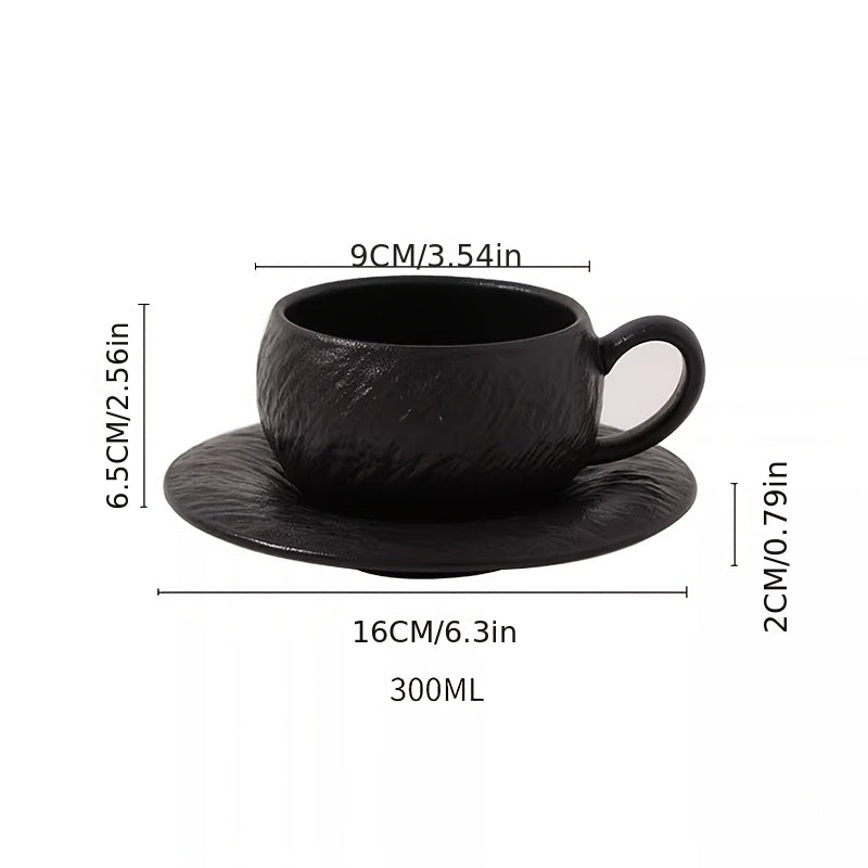 Single Set Vintage Matte Stone-Patterned Ceramic Coffee Cup & Saucer | Exquisite Latte Art Cup for Home & Café, Elegant Afternoon Tea Gift, Non-Slip, Hand Wash Only