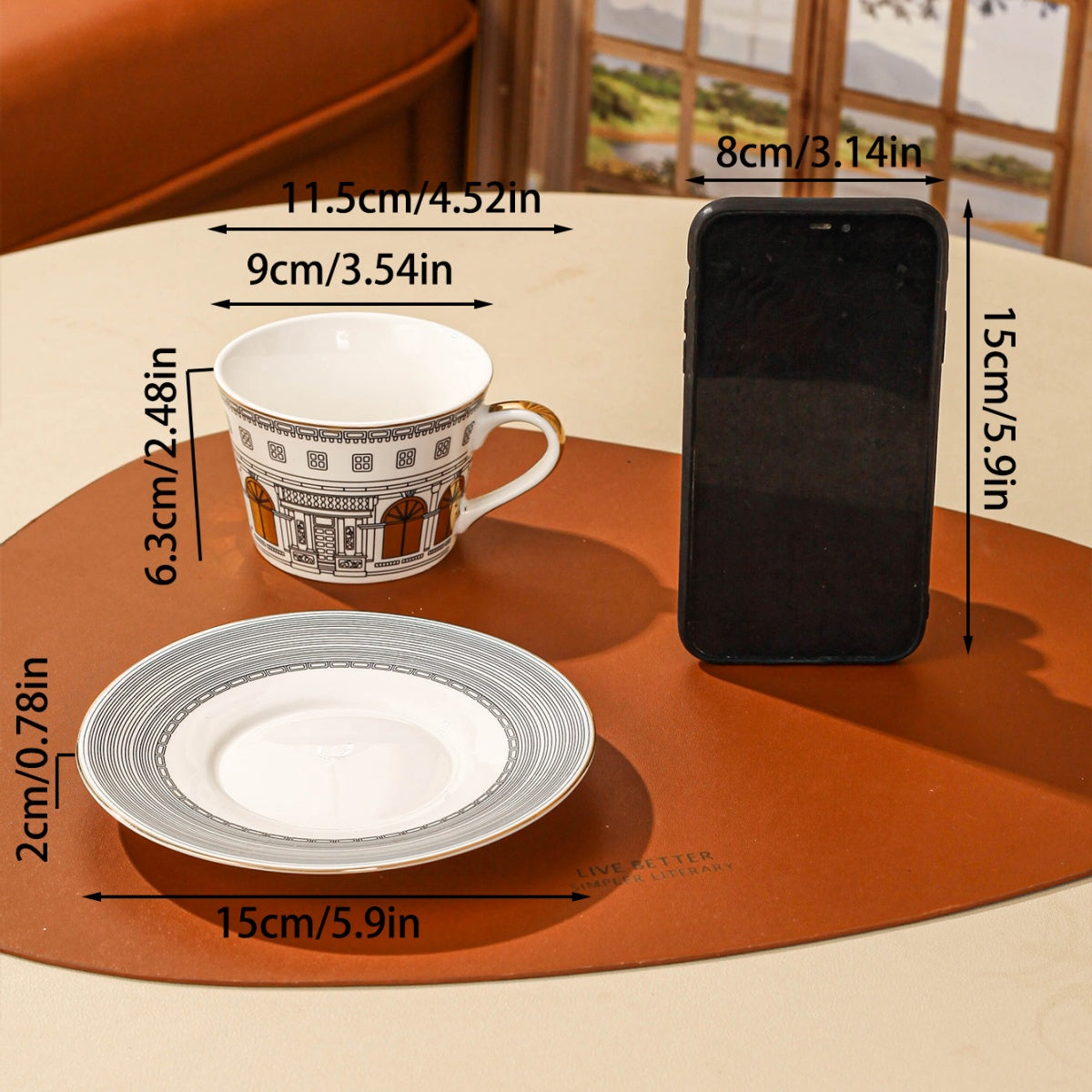 2pcs Set: 1 Cup and 1 Saucer, Ceramic Coffee Cup and Saucer for Home, Kitchen, Dining Room, Living Room, Gift, Drinking Cup, Tea Cup, Cold Drink Cup, Insulated Hot and Cold Mug, Coffee Cup with Saucer. Suitable for Tea, Coffe