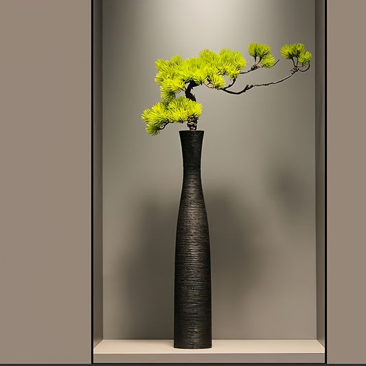 [Vintage Wabi-Sabi Vases] Vintage Wabi-Sabi Textured Plastic Vases | Black and White Cylindrical Flower Vases for Living Room Entrance Decor, Chinese Style Art Ornaments