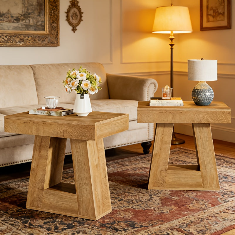 24” Wooden Side Table – Double-Layer Narrow Farmhouse Accent Table