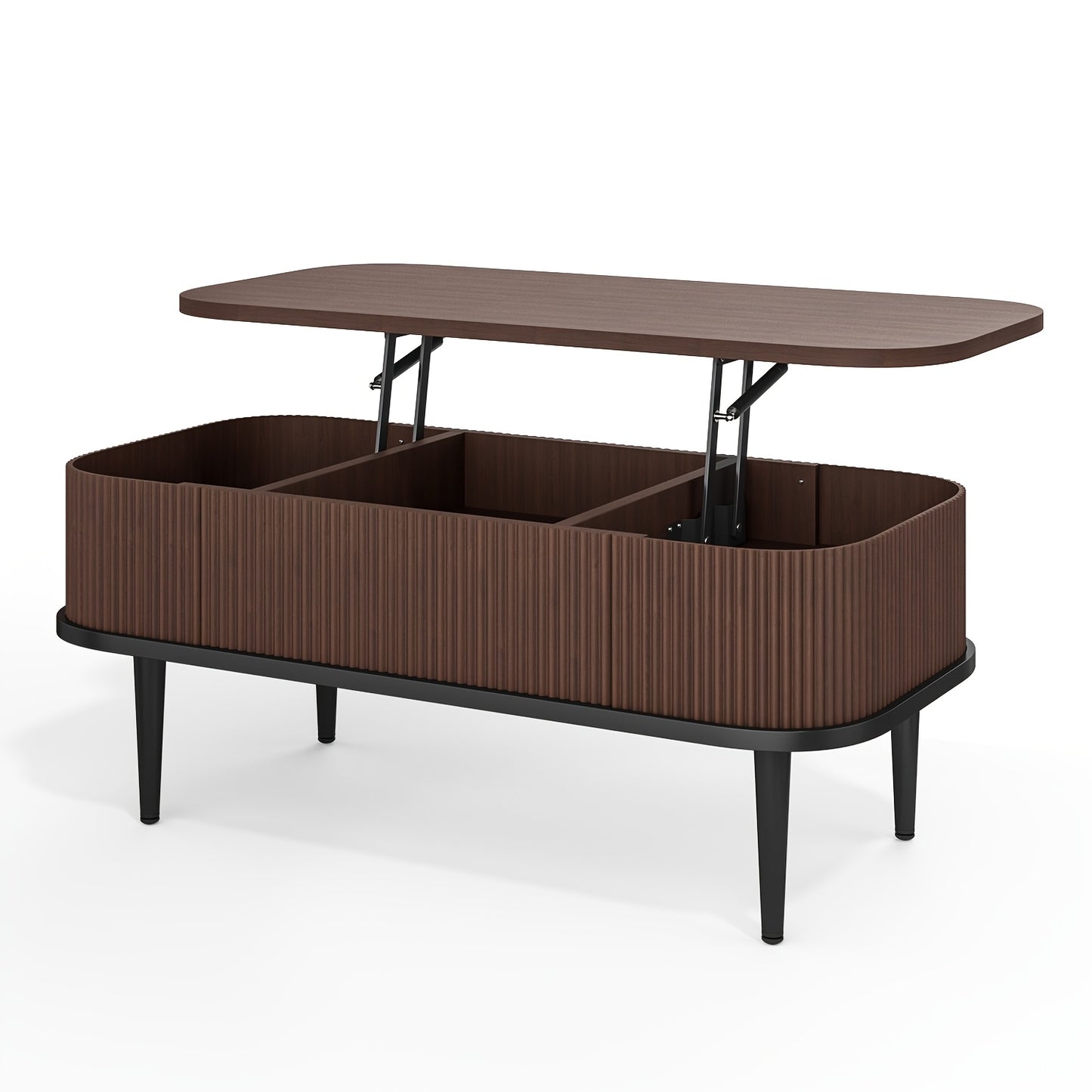 Lift-Top Coffee Table – Modern Oval Center Table with Storage (Walnut & Black)