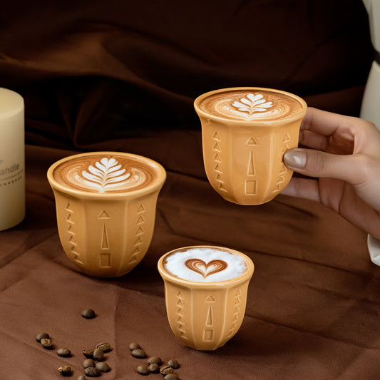 Octagonal Ceramic Mug | Arabic Style, Geometric Pattern, Reusable for Coffee, Matcha, Oatmeal, Small Breakfast, Birthday Gift, Suitable for Home, Office, or Cafe Use